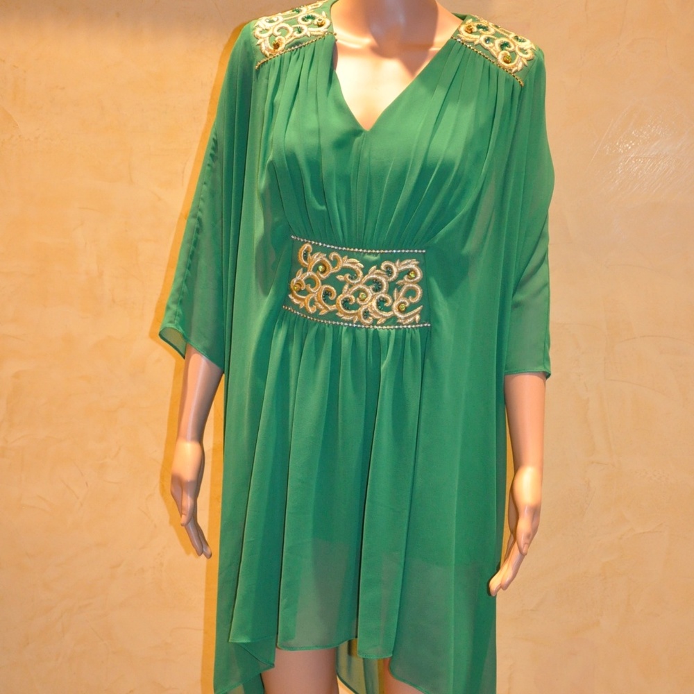Emerald Green Tunic Dress Silk European Designer